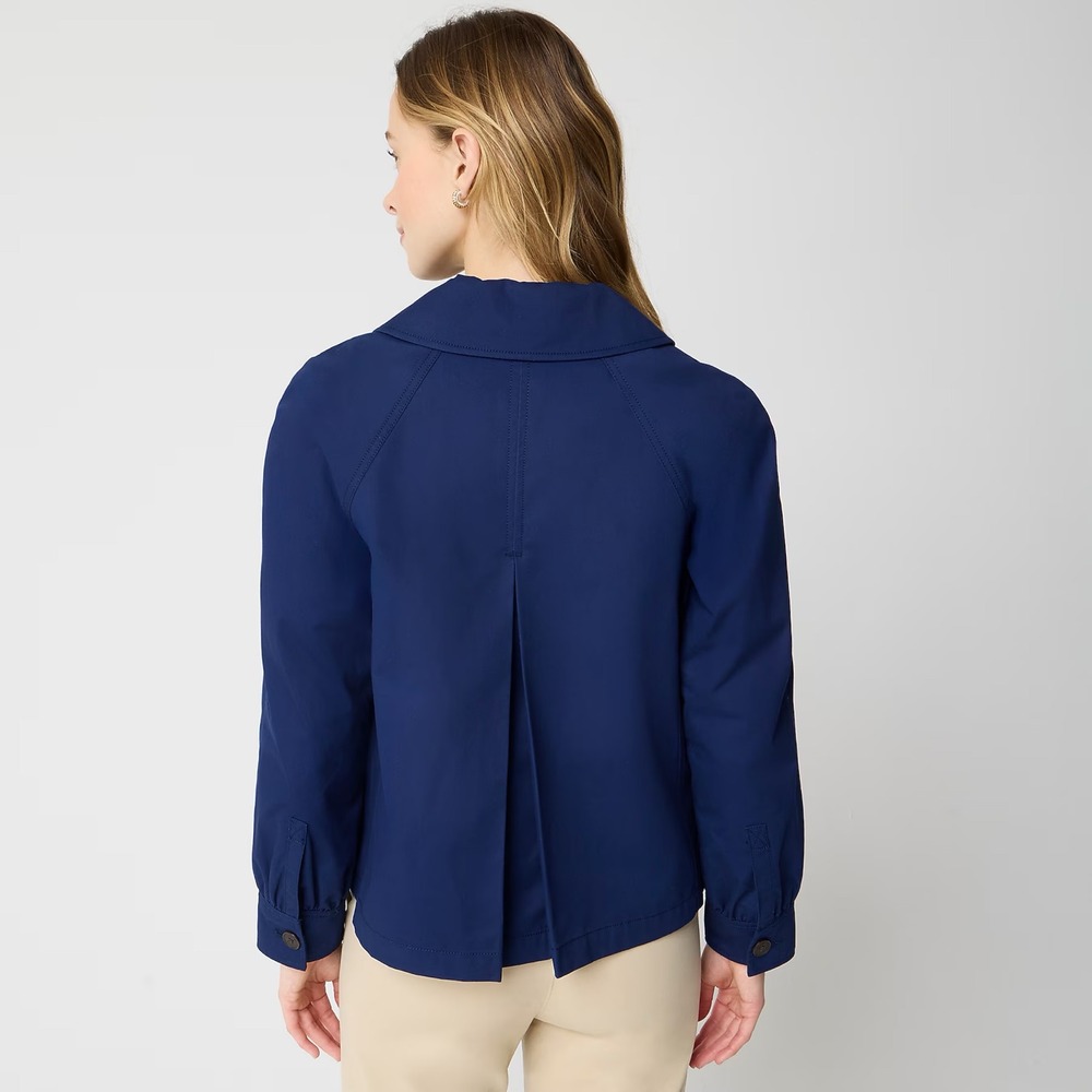 J.Crew Short Utility Trench Jacket Antique Navy Blue Coat Womens Large NWT - Picture 3 of 10